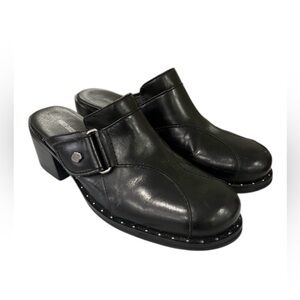 Harley-Davidson Women’s Black Leather Clog Mules Shoes Motorcycle Sz 7.5M VTG